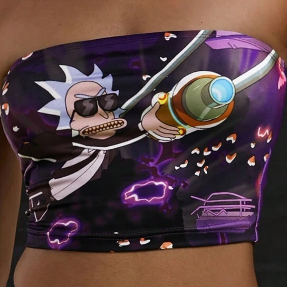 Rick & morty women's purple crop tube top large